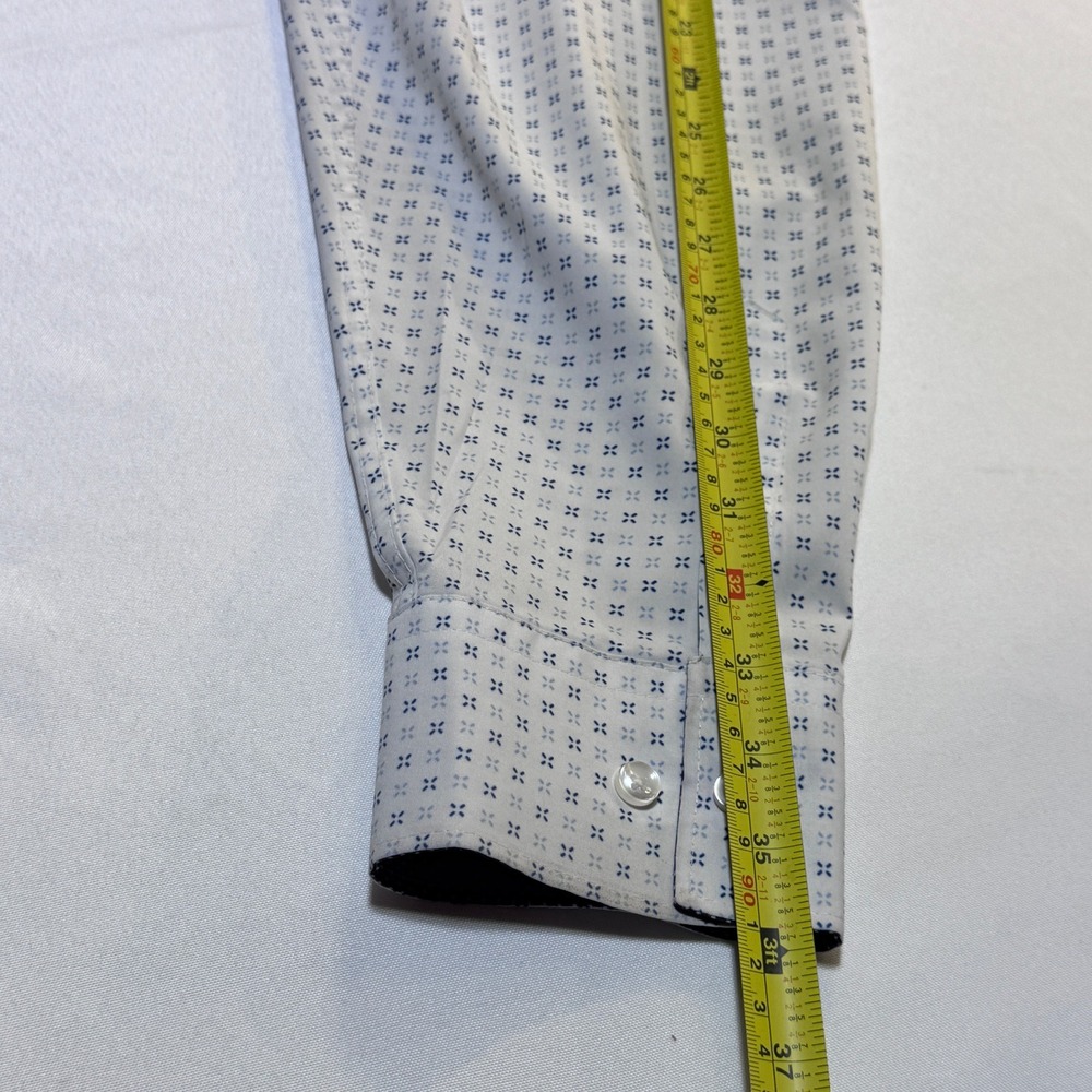 ConStruct Dress Shirt Men 2XLT White Blue Geometric Performance Stretch Slim Fit - Picture 7 of 10